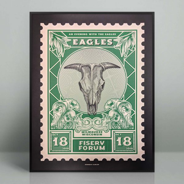 Eagles concert poster from the Fiserv Forum in Milwaukee, Wisconsin