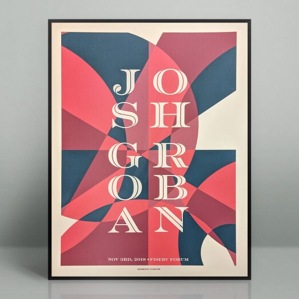 Josh Groban concert poster from the Fiserv Forum in Milwaukee, WIsconsin