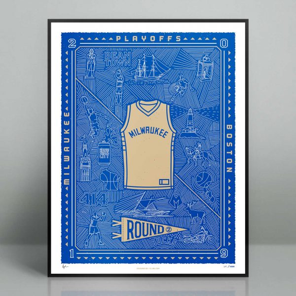 Commemorate the Bucks storming into the semifinal round with this limited edition, hand printed silk screened poster. This is the second poster in a series, we will release a new poster for each round of the playoffs that the Bucks compete in. Collect them all.
