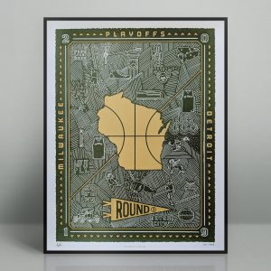 Celebrate the Milwaukee Bucks historic 2019 season and playoff run with this limited edition, hand printed silk screen poster. A new poster will be released for each round of the playoffs that the Bucks compete in, collect them all and Go Bucks!