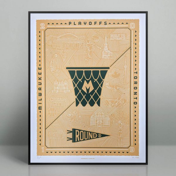 Commemorate the Bucks storming into the eastern conference finals with this limited edition, hand printed silk screened poster. This is the third poster in a series, we will release a new poster for each round of the playoffs that the Bucks compete in. Collect them all.