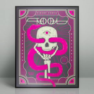Tool concert poster from their 2019 Halloween show at the Fiserv Forum in Milwaukee, Wisconsin. Black light reactive.