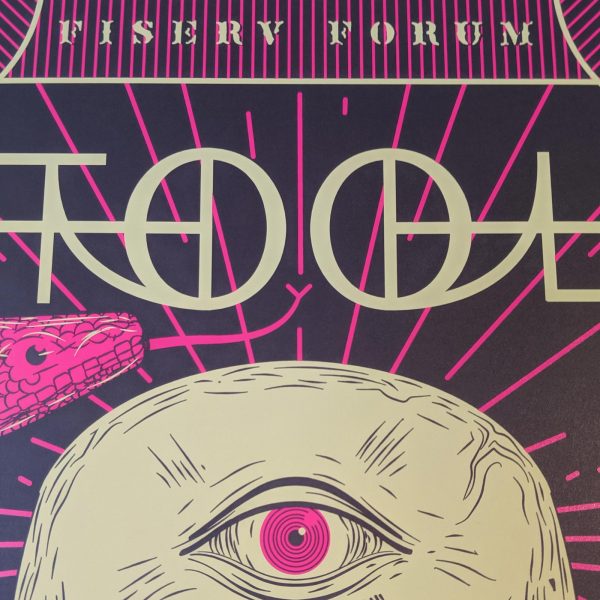 Tool concert poster from their 2019 Halloween show at the Fiserv Forum in Milwaukee, Wisconsin. Black light reactive.