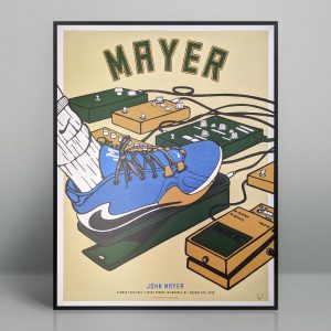 John Mayer concert poster from his August 6th, 2019 performance at the Fiserv Forum in Milwaukee, Wisconsin.